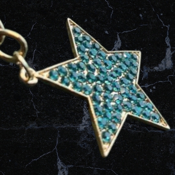 NWT TURQUOISE Rhinestone STAR Gold tone Bag Charm Keychain Keys House Patriotic - Picture 1 of 4
